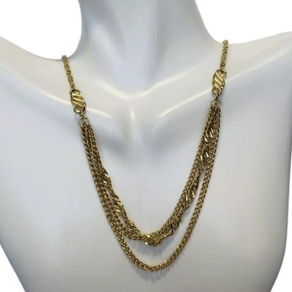 Celebrity NY Womens Gold Tone 3 Tier Multi Chain Choker Vintage Necklace 16” - Picture 2 of 9